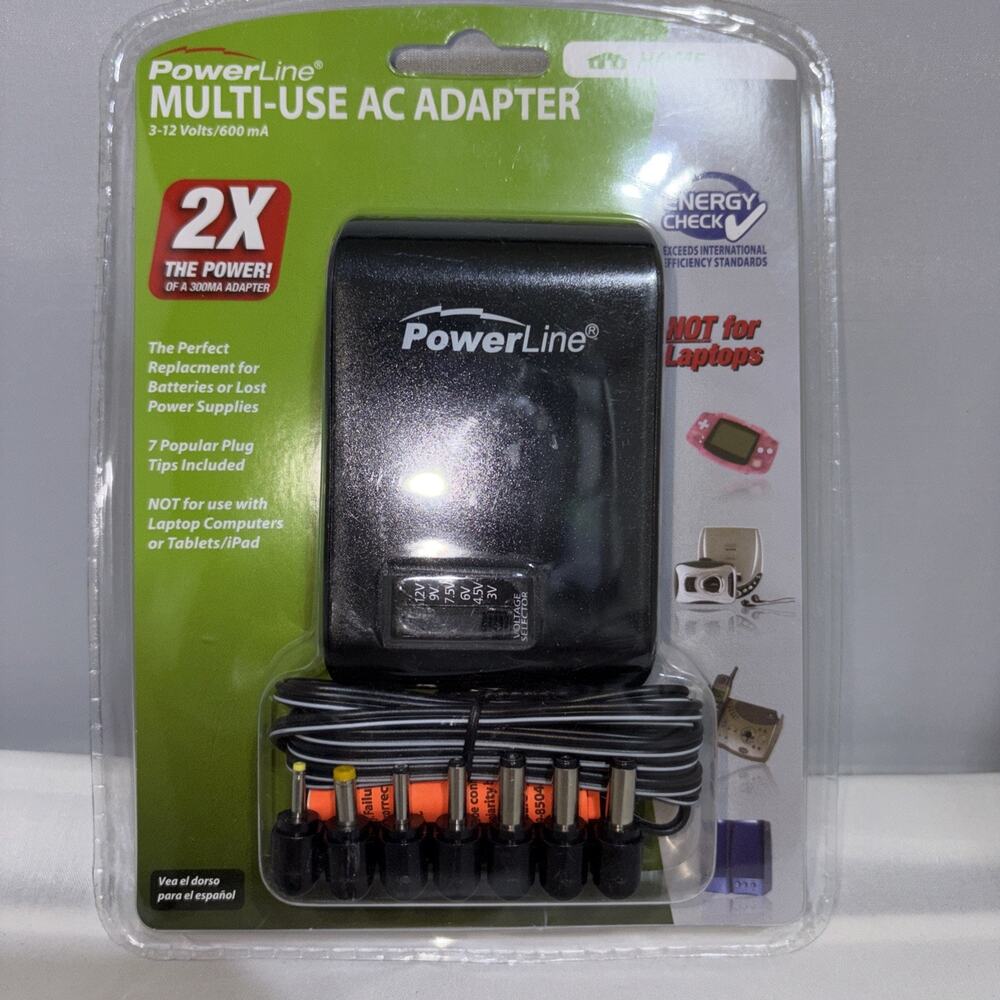 NEW Powerline 90333 Universal Home Cord AC Adapter 3-12 VOLTS /600mA AC